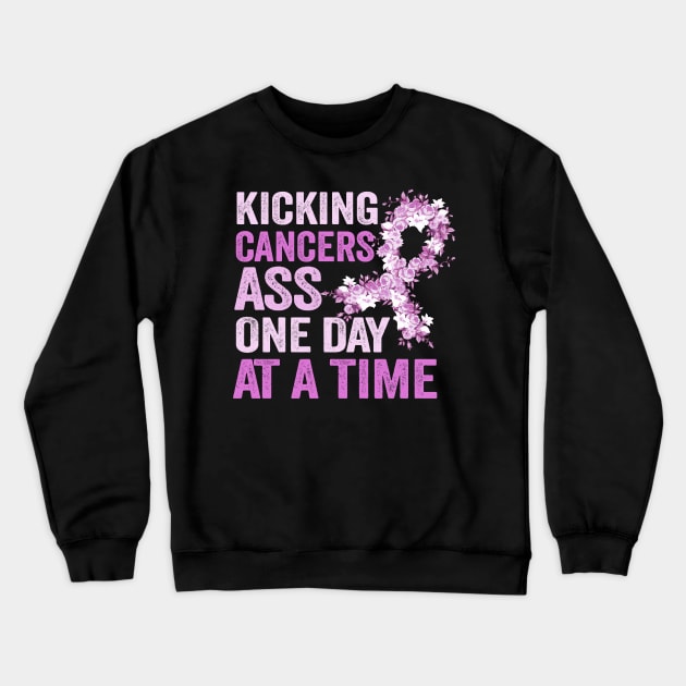Kicking Cancers Ass One Day At A Time Crewneck Sweatshirt by TheDesignDepot